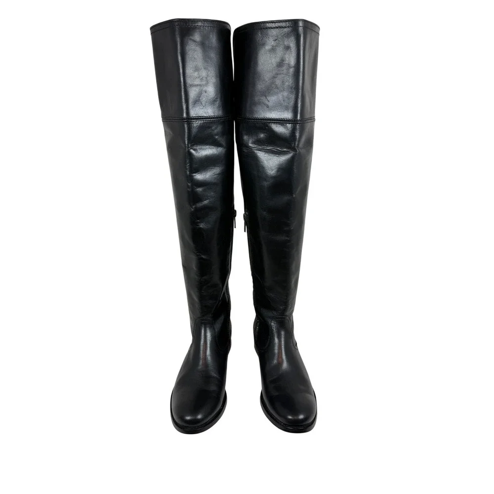FRYE Melissa Over The Knee Leather Riding Boots, Harness Buckle, Black, Size 6.5
